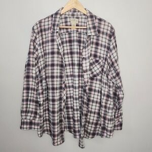 Blue Mountain Flannel Shirt Pink‎ Black White Plaid Cotton Womens 2X